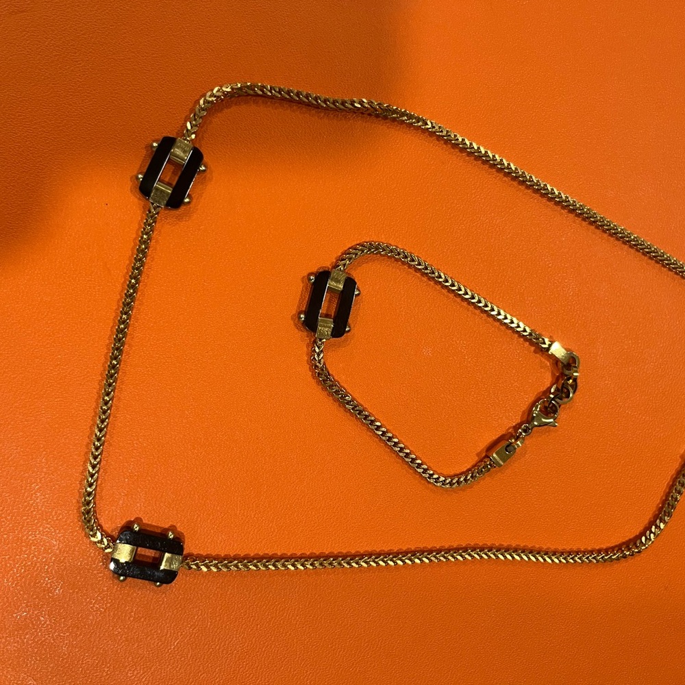 Vintage FENDI Elegant Gold and Black Necklace and Bracelet Set